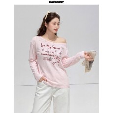 批发广州面料 <b class='q'>长袖</b><b class='q'>T</b><b class='q'>恤</b>140g粉色防晒罩衫 透气宽松设计感水印