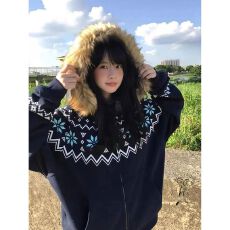 批发原版做法#原版发泡印花#可拆卸毛领#薄款/加绒  费尔岛<b class='q'>卫衣</b><b class='q'>女</b>