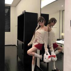 批发美式白色斜肩露肩长袖t恤防晒罩衫女早秋吊带外搭<b class='q'>防晒衫</b>薄纱上衣
