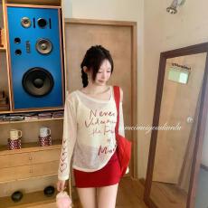 批发美式白色斜肩露肩长袖t恤防晒罩衫女早秋吊带外搭<b class='q'>防晒衫</b>薄纱上衣