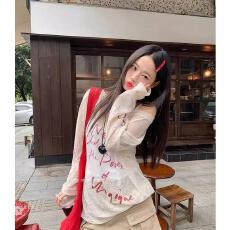 批发美式白色斜肩露肩长袖t恤防晒罩衫女早秋吊带外搭<b class='q'>防晒衫</b>薄纱上衣