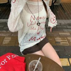 批发美式白色斜肩露肩长袖t恤防晒罩衫女早秋吊带外搭<b class='q'>防晒衫</b>薄纱上衣