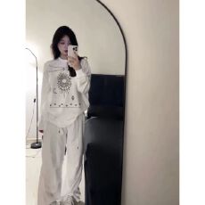 批发竹节螺纹 印花白色<b class='q'>长袖</b><b class='q'>T</b><b class='q'>恤</b>女夏季薄款外搭防晒罩衫