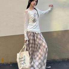 批发原版假两件做法 美式辣妹<b class='q'>防晒</b>罩衫女夏露肩t恤慵懒风白色斜肩上衣
