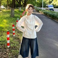 批发【原版布料露露皱双线格锦纶】白色立领防晒衣女防晒服<b class='q'>薄外套</b>