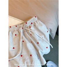 特大码300斤韩版爱心刺绣抽绳松紧腰短裤女夏季减龄甜美阔腿短裤