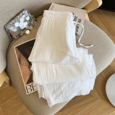 批发棉麻(有内衬)<b class='q'>大码</b>300斤爆款~慵懒风刺绣花边苎麻阔腿九分裤子女夏