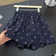 批发<b class='q'>亚麻</b>大码300斤韩系减龄藏青色短裤女夏季薄款显瘦休闲A版阔腿裤