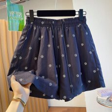 批发<b class='q'>亚麻</b>大码300斤韩系减龄藏青色短裤女夏季薄款显瘦休闲A版阔腿裤