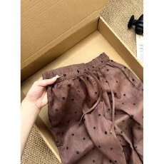 批发原版面料大码300斤波点<b class='q'>亚麻</b>阔腿裤女夏宽松高腰显瘦垂感直筒长裤