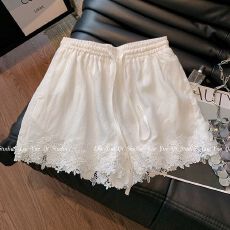 批发大码300斤松紧腰拼接蕾丝短裤女温柔减龄<b class='q'>甜美</b>宽松休闲热裤