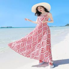 批发露背<b class='q'>沙滩裙</b>海边度假仙女雪纺吊带连衣裙夏季新品泰国马尔代夫<b class='q'>长裙</b>