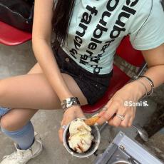 批发美式<b class='q'>街头</b>风侧边字母印花短袖t恤女夏季ins潮牌宽松情侣半袖上衣潮