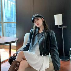 批发黑色<b class='q'>皮衣</b>外套女短款小个子2025秋冬季复古<b class='q'>机车</b>服港风气质pu皮夹克