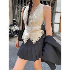 批发纯欲高级感v领镂空<b class='q'>吊带</b><b class='q'>背心</b>女夏季外穿辣妹风气质修身无袖上衣潮