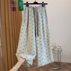 批发广州面料大码300斤波点<b class='q'>亚麻</b>裤女夏木耳边慵懒风小个子宽松阔腿裤