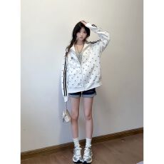 批发原版做法#印花#夹领做法#后包领 纯棉华棉复合 薄款/加绒 卫衣女