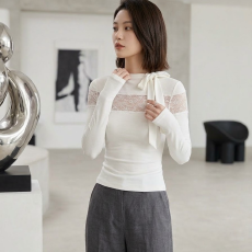 批发【<b class='q'>莫代尔</b>260克】京都甜梦蕾丝拼接针织衫女修身显瘦内搭上衣秋季