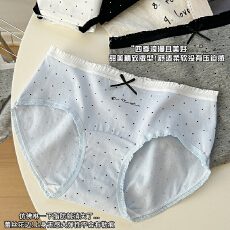 批发少女波点<b class='q'>中腰</b><b class='q'>内裤</b>日系甜美学生10A抑菌纯棉加长裆透气可爱三角裤