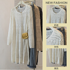 批发实拍大码女装新款韩版设计中长款开叉镂空设计罩衫复古百搭上衣