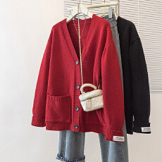 批发实拍大码女装冬季新款韩系宽松慵懒风针织毛衣外套百搭显瘦上衣