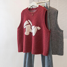 批发实拍大码女装新款韩版卡通小马提花叠穿百搭减龄无袖毛衣针织马甲