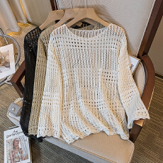 批发实拍大码女装韩版新款设计小众镂空高级感显瘦慵懒风时尚百搭罩衫