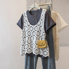 批发实拍大码女装波西米亚风气质吊带背高级设计感镂空宽松显瘦两件套