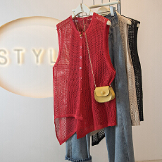 批发实拍大码女装新款气质韩系镂空不规则高级设计感时尚宽松显瘦马甲