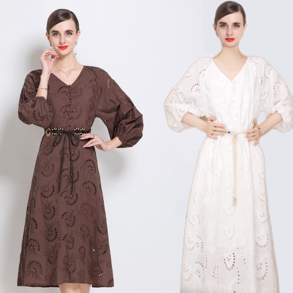 RY1519# 法式轻奢高级感镂空宽松连衣裙2025秋季新款女装时尚气质长裙