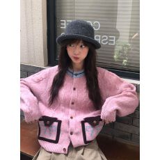 批发韩系穿搭麻花毛衣撞色开衫女秋冬2025新款复古软糯慵懒风针织外套