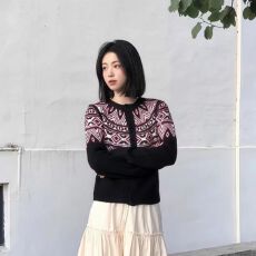 批发韩版设计感复古提花开衫毛衣女秋冬2025<b class='q'>新款</b>小众别致时尚上衣