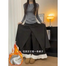 批发韩系深灰色蕾丝拼接休闲女2025秋冬加绒高腰小个子慵懒阔腿<b class='q'>裤</b><b class='q'>直筒</b>