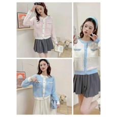 批发法式小香风亮钻口袋针织开衫女春秋新款甜美减龄时尚软糯<b class='q'>毛衣</b>外套