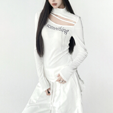 批发人棉磨毛不规则修身显瘦半高领打底衫女内搭秋冬正肩长袖t恤上衣