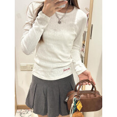 批发原版提花肌理感正肩长袖T恤上衣女装刺绣<b class='q'>打底衫</b>春秋冬