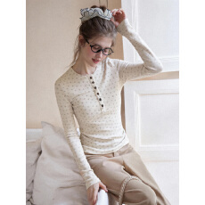 批发人棉磨毛碎花磨毛正肩<b class='q'>长袖</b><b class='q'>t</b><b class='q'>恤</b>女秋冬亨利领内搭打底衫修身上衣