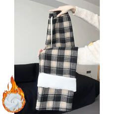 批发复古毛呢<b class='q'>格子</b><b class='q'>裤</b>女秋冬2025新款高腰宽松显瘦小个子加绒加厚阔腿<b class='q'>裤</b>