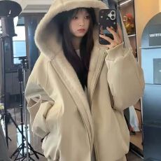 批发冬季加绒加厚座山雕连帽棉服外套女2025新款宽松保暖<b class='q'>棉衣</b>面包服潮