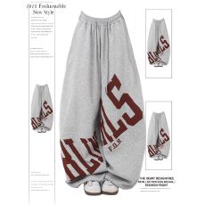 华棉复合美式高街卫裤女宽松休闲运动长裤印花秋冬新款阔腿裤