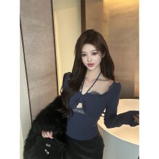 批发人棉磨毛性感辣妹蕾丝拼接挂长袖<b class='q'>T</b><b class='q'>恤</b>女春季新款气质修身显瘦上衣