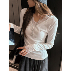 批发280克慕斯羊绒 v领蕾丝打底衫女春秋冬加绒<b class='q'>长袖</b><b class='q'>T</b><b class='q'>恤</b>德绒