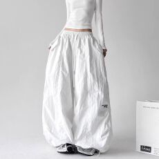 批发原版塔丝隆复合美式廓形松紧腰降落伞工<b class='q'>装裤</b>宽松皱褶口袋休闲裤