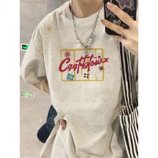 批发精梳纯棉230克纯棉宽松落肩印花短袖T恤夏季上衣设计感小众<b class='q'>街头</b>