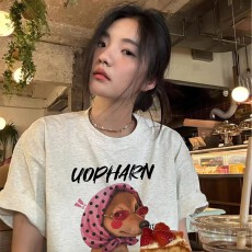 批发时尚韩式慵懒女装宽松半袖体恤上衣2026夏季新款重磅纯棉白色t恤