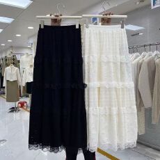 批发春夏新款爆款设计感<b class='q'>百搭</b>韩系磨毛蕾丝拼接秋冬花边蛋糕裙半身裙