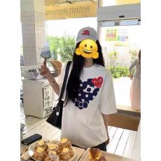 批发东京设计款~日系潮牌短袖T恤女慵懒风波点大爱心纯棉情侣百搭上衣