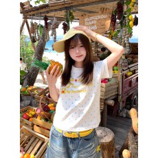 批发韩系波点字母印花正肩短袖t恤女夏季甜辣妹修身显瘦短款上衣ins潮