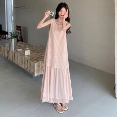 批发夏季新款遮肉显瘦法式温柔风<b class='q'>蕾丝</b>拼接假两件背心连衣裙女