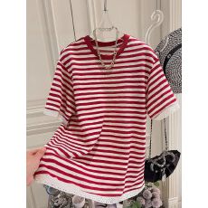 批发夏季撞色条纹百搭宽松短袖T恤新款圆领休闲<b class='q'>大码</b>300斤显瘦<b class='q'>上衣</b>